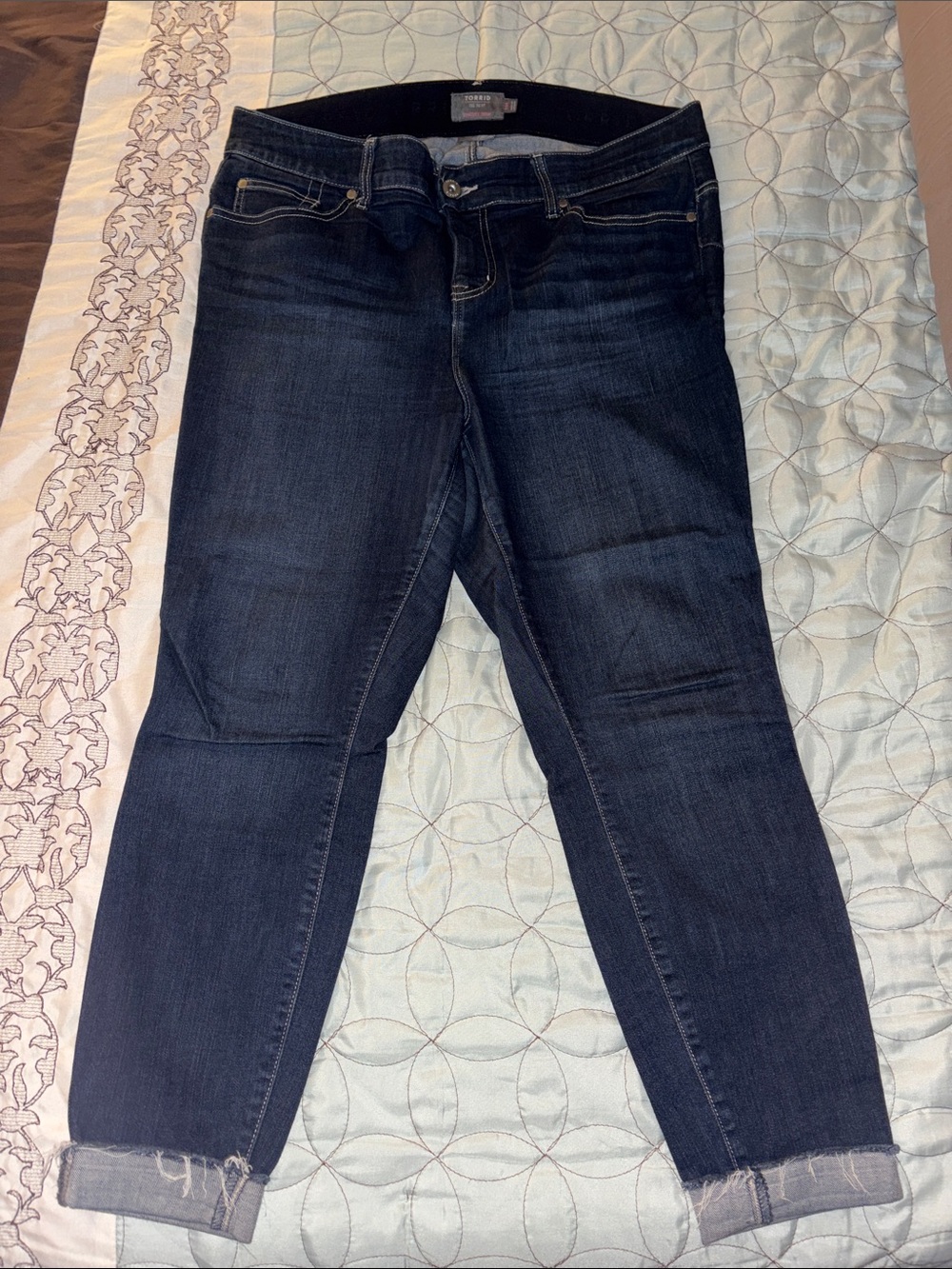 torrid Dark Indigo Cropped Jeans with Raw Hem